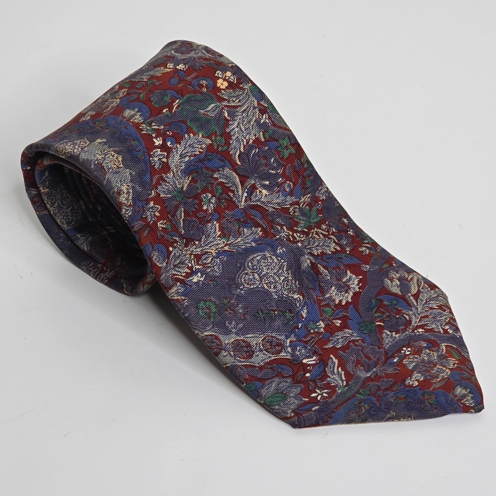 Christian Dior Mens Neck Tie 57.5 x 3.25 Red Floral 100% Silk Italy Vintage